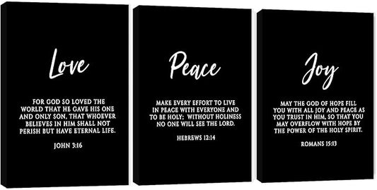 3 Piece Inspirational Wall Art, Black Sayings Prints Picture, Quotes "Love Peace Joy" Motivational Canvas Art for Religious Decor Gifts, Stretched And Framed Artwork for Home Wall Decor (48"Wx24" H)