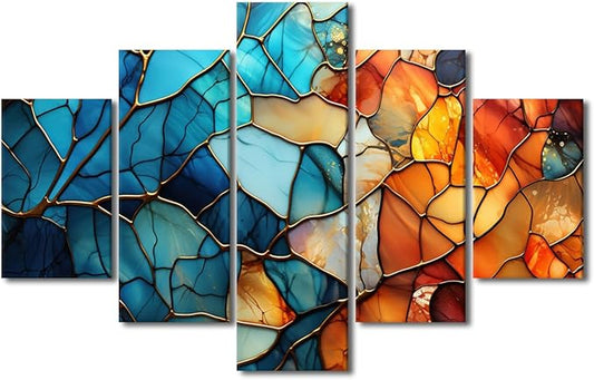 Canvas Wall Art Decor for Bedroom Mdoern Abstract Canvas Wall Art 5 Panel Home Wall Art Abstract Glass Window Painting Art Prints on Canvas for Men Living Room Decor Framed Ready to Hang 60x40 in