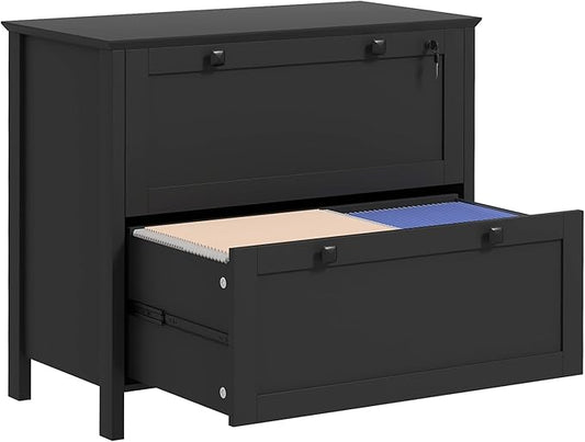 2 Drawer File Cabinet with Lock, Home Office Filing Organizer, for Letter Legal A4 Size Labeled Folders File Folder Storage, Wood Lateral Filing Cabinet (Black-W31.1*D15.7*H28.3in)