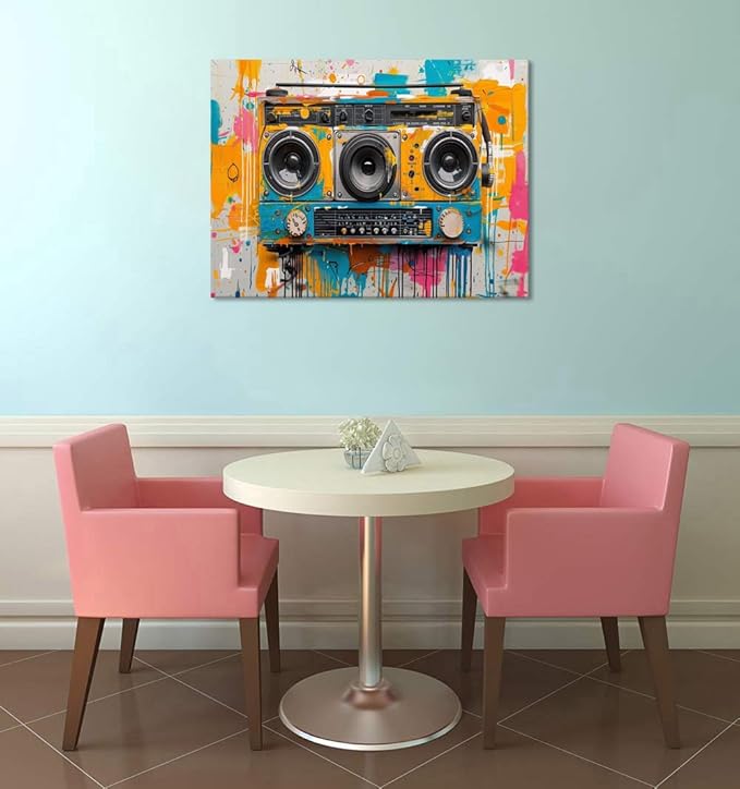 Yatsen Bridge Music Graffiti Wall Art Colorful Modern Abstract Pop Decor for Living Room Home Music Room Decor Graffiti Canvas Stretched and Framed18 X24