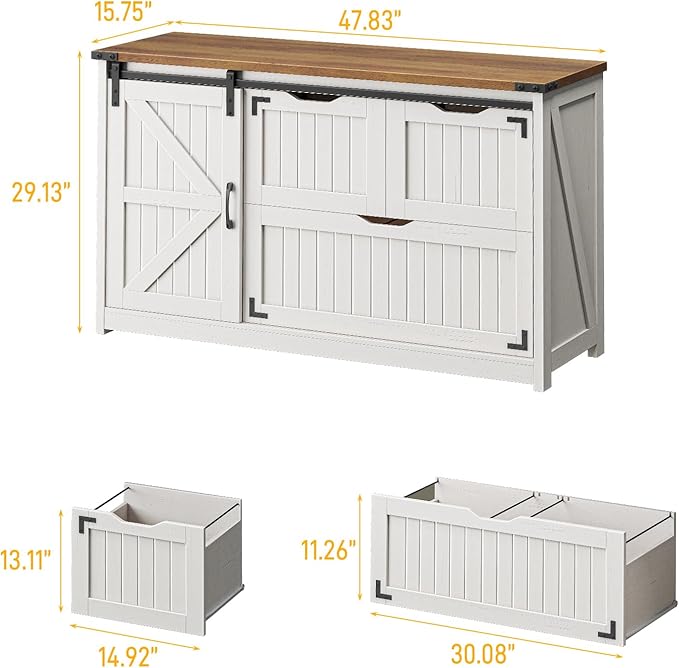 Vabches 47.8” Farmhouse Lateral File Cabinet with Sliding Barn Door, 3 Drawers Filing Storage Cabinets with Adjustable Shelf, Office Printer Stand for Hanging Files Letter/Legal/F4/A4.