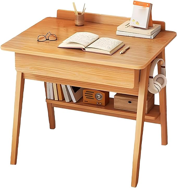 Scandinavian Solid Wood Desk,Small Home Office Desk with Drawers and Shelves,Writing Desk Workstation,Contemporary Computer Desk Study Desk Table