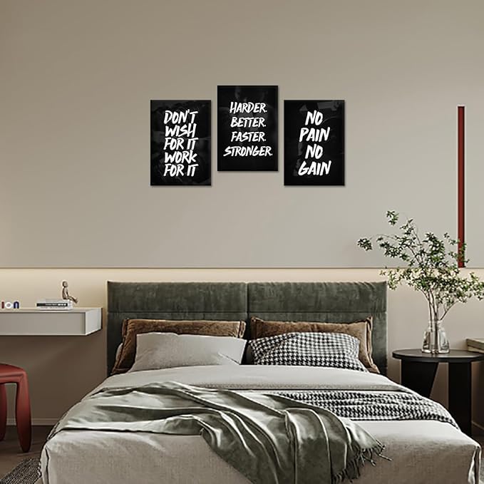 3 Panel Inspirational Wall Art - Framed Positive Quote Canvas Print Black and White Office Wall Decor Motivational Poster Artwork for Living Room, Bedroom, Home (20x28inx3)
