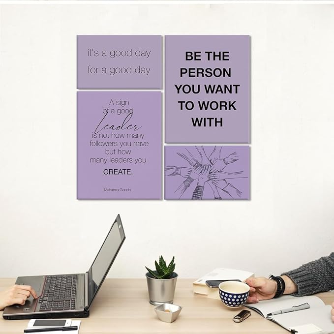 YEOION Purple Motivational Teamwork Office Wall Decor,Inspirational Team Work Wall Art Canvas Frame Artwork for Office Workplace Breakroom Wall Decor Set of 6