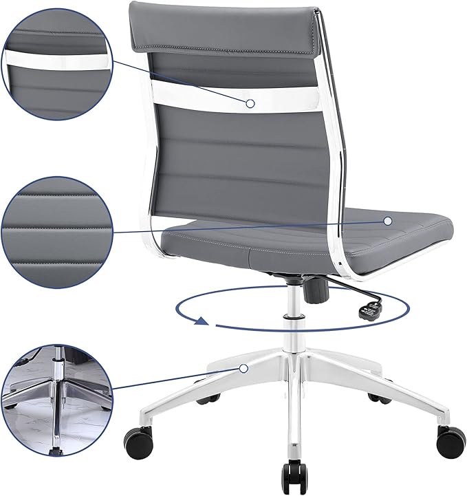 Modway Jive Ribbed Armless Mid Back Swivel Conference Chair In Gray