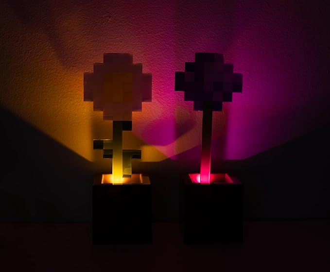 Minecraft Daisy and Allium Flower Pot Mood Lights, Set of 2 | Nightstand Table Lamp with LED Light for Bedroom, Desk, Living Room | Home Decor Room Essentials | Video Game Gifts and Collectibles