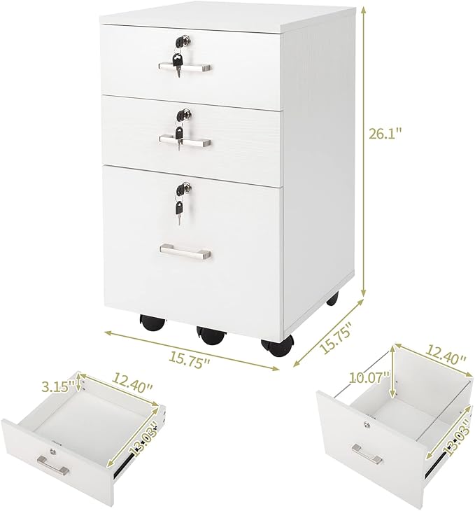 Mobile File Cabinet for Home Office, Locking Office Filing Cabinets, Rolling File Cabinet with Wheels Drawer Chest Dresser, File Cabinet, Wooden File Cabinet,Office Cabinet with Drawers 40 x 40 x 66CM