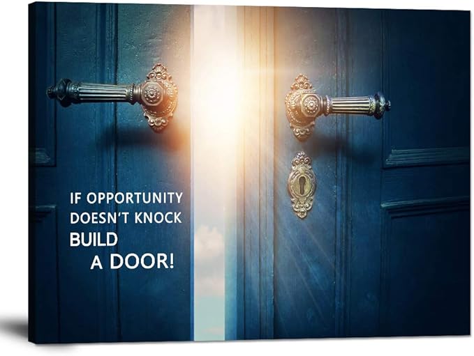 Success Inspirational Canvas Wall Art If Opportunity Doesn't Knock Build a Door Motivational Motto Pictures Painting Modern Inspiring Posters Prints Artwork Office Home Classroom Decor (28”Hx44”W)