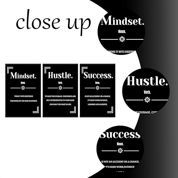 Inspirational Canvas Wall Art 3 Pieces Mindset Hustle Success Home Decor Motivational Quotes Artwork Positive Picture Painting for Bedroom Bathroom Gym Office Stretched and Framed [36''W x 16''H]