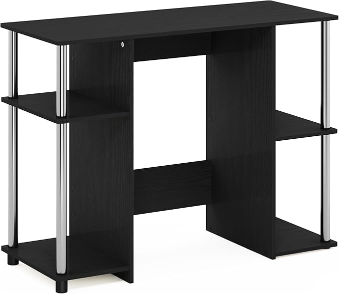 Furinno Jaya Computer Study Desk, Americano/Stainless Steel