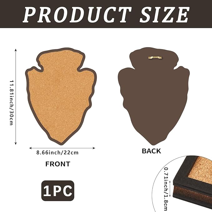 CRASPIRE Arrow Pin Cork Board 11.8x8.6In Wall Mounted Framed Bulletin Display Badge Wooden Saddle Brown Memory Memo Brooch Lapel Pin Holder Storage for Home Office School Classroom Wedding Decoration