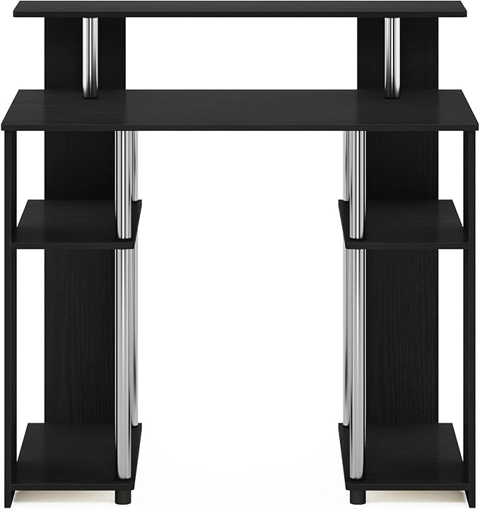 Furinno Jaya Simple Design Computer Writing Desk, Americano/Stainless Steel, 20.3 (D) x 35.6(W) x 35.7 (H) inches.