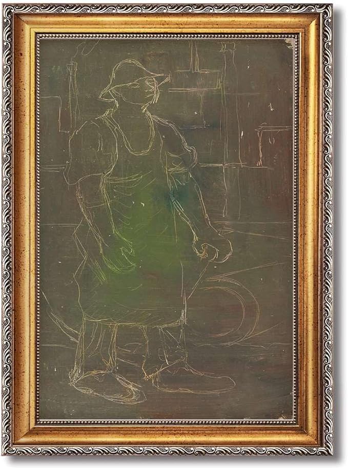 Framed Abstract Worker Sketch Poster Canvas Print Art Vintage Rustic Painting Wall Art Pictures Wall Decor Elegant Home Decoration for Office Living Room (Retro Framed,16L x24W)