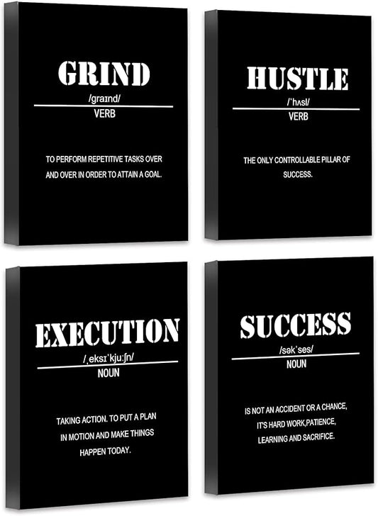 Inspirational Office Canvas Wall Art Framed,Motivational Wall Decor for Office,Inspirational Quotes Wall Art for Living Room,Sayings for Wall Decor,8” x10” x4 PCS (FRAMED)