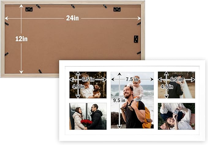 Golden State Art, Set of 2, 12x24 White Wood Picture Frame - White Mat for 8x10 And 5x7 Photos - Tempered Glass, Sawtooth Hanger, Swivel Tabs - Wall Mounting - Great for Gift
