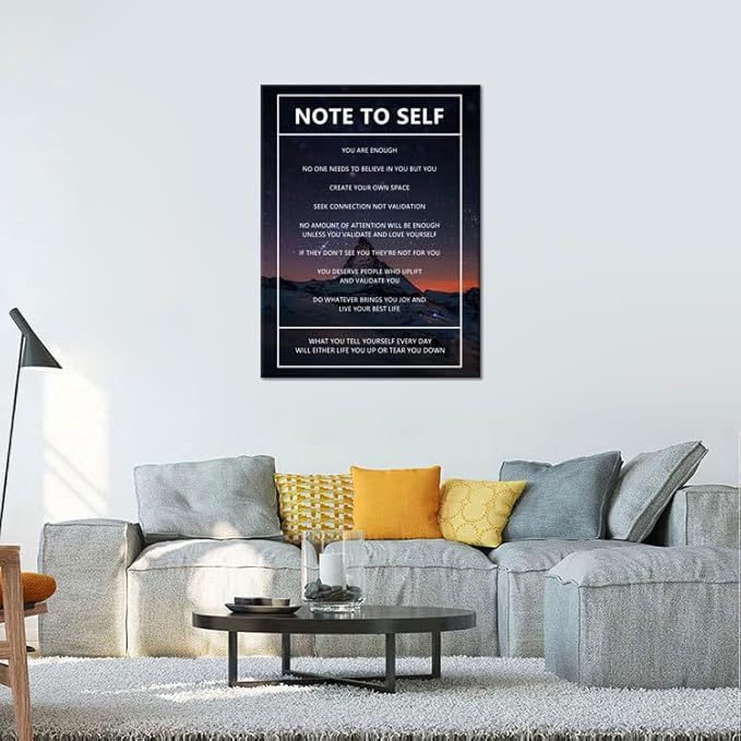 Motivational Canvas Wall Art for Office Note to Self Inspirational Snow Mountain Starry Sky Poster Inspiring Canvas Painting Prints Wall Pictures for Home Decor Framed Artwork [30''W x 40''H]