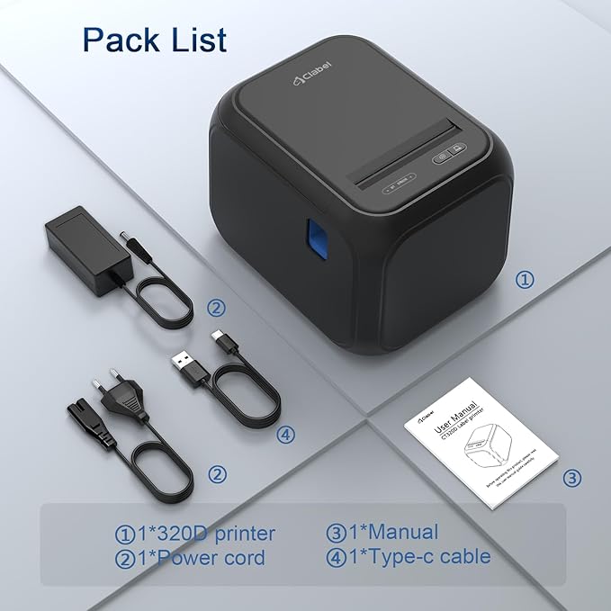 CLABEL Desk Bluetooth Barcode Label Printer: Label Maker with Direct Thermal Printing, 2-3 Inch Print Width for Barcodes Address Warehouse with 1 Roll 40x30mm Label (3 Inch Soot)