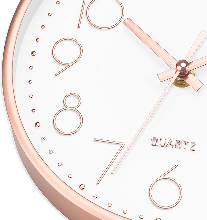 Foxtop 8 Inch Wall Clock Modern Small Wall Clocks Battery Operated Silent Non-Ticking Round Quartz Rose Gold Wall Clock for Office Bedroom Kitchen Home School