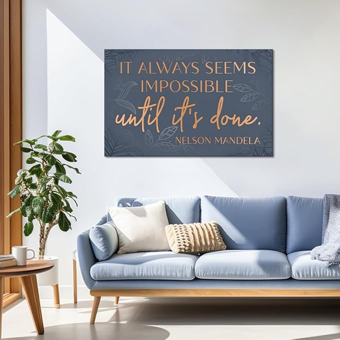 Yatsen Bridge Office Wall Art - Inspirational Canvas Print Positive Quotes Wall Decor It Alaways Seems Impossible Until It's Done Poster Framed Artwork for Classroom Bedroom Home Workplace, Large 28"x44"