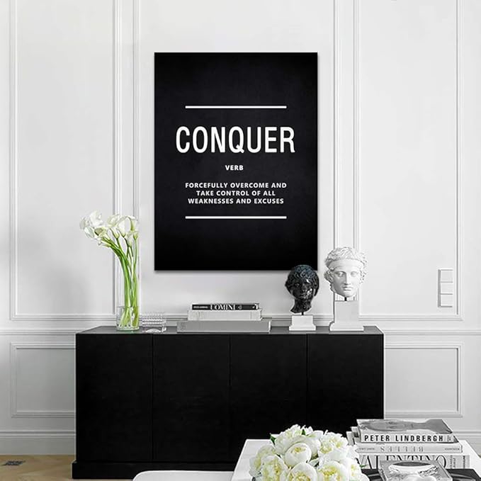Inspirational Wall Art Motivational Posters Conquer Verb Modern Inspiring Office Quotes Positive Motto Canvas Painting Picture Prints Artwork Decor for Home Office Framed Easy to Hang (18”Wx24”H)