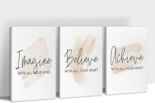 SHMAO Office Canvas Wall Art Motivational Wall Decor, 3 Piece Modern Positive Quotes Print Pictures for Office Wall Decor Women Inspirational Framed Artwork Home Office Decor 24”x36”x3 Panels
