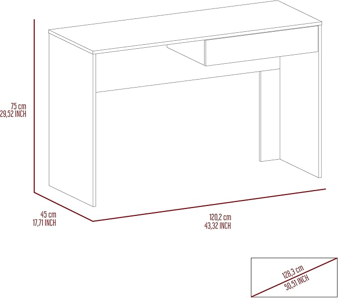 Writing Computer Desk One Drawer Black, 47.3-Inch Wide Home Office Desk for Work from Home and Study, Compact Particle Board Table with 23-Inch x 4-Inch Drawer and 25-Inch Leg Room