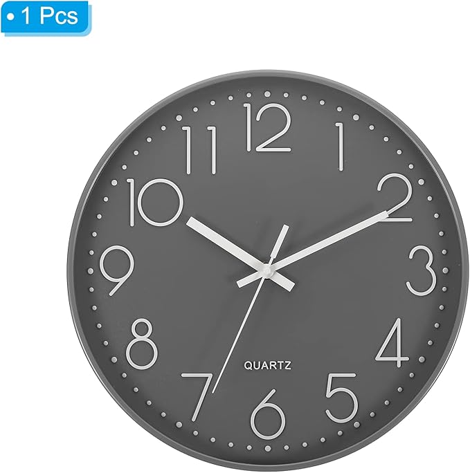 PATIKIL 12 Inch Wall Clock, Battery Operated Silent Non-Ticking Round Wall Clocks for Office Bedroom Decorative, Gray