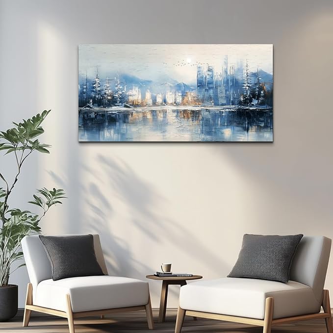QIYILEXWART Canvas Wall Art For Living Room Wall Decor For Bedroom Office Wall Decorations Abstract Watercolour Painting The Blue Lake Pictures Artwork Room Aesthetic Home Decor Ready To Hang