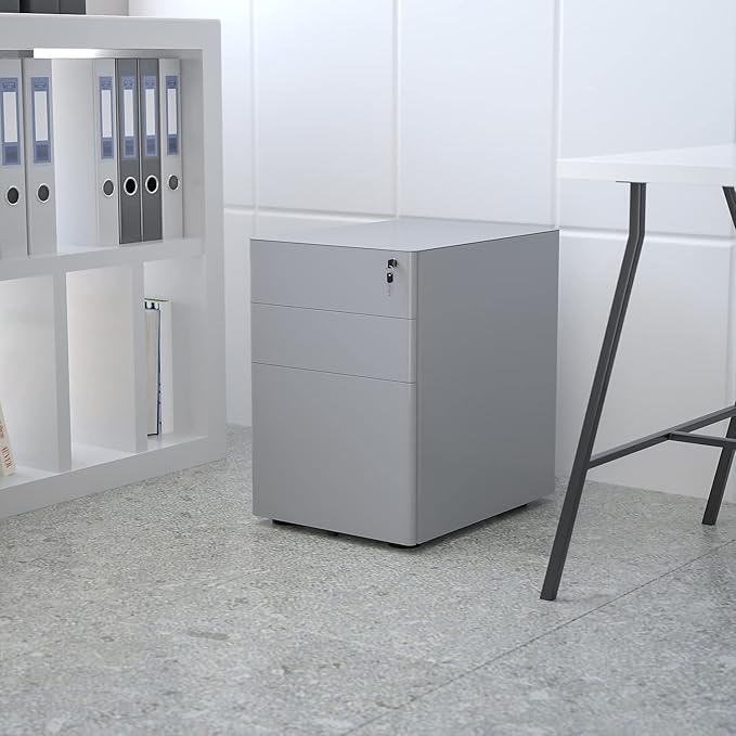 Flash Furniture Warner Modern 3-Drawer Mobile Locking Filing Cabinet with Anti-Tilt Mechanism and Hanging Drawer for Legal & Letter Files, Gray, Set of 1