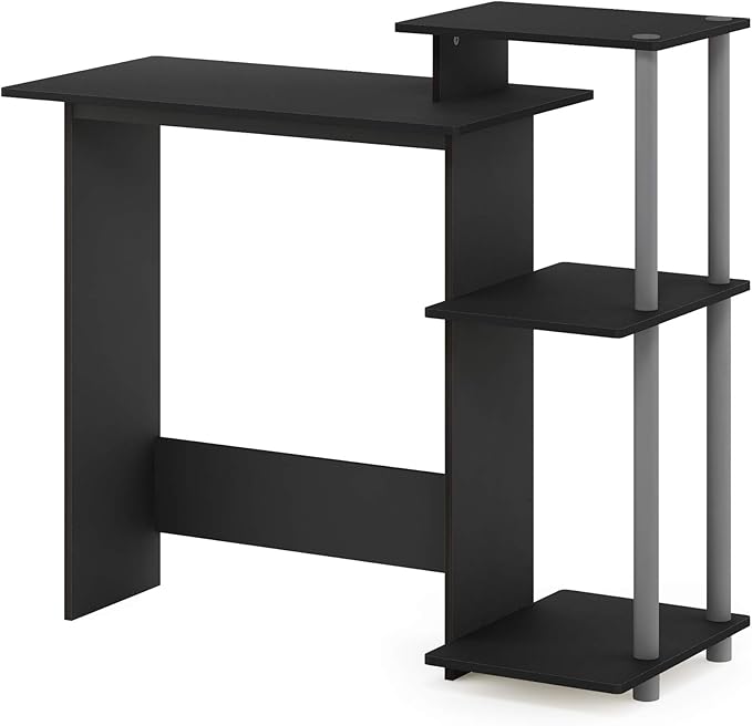 Furinno EFFICIENT Desk, 28.6" Wide Gaming Desk with 3 Open Side Shelves, Laptop Notebook Computer Desk, Office Desk for Home Office, Study Room, Dorm, Bedroom, Solid Black