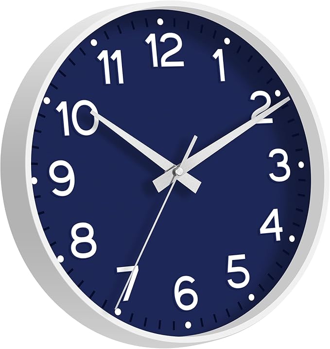 Wall Clock, 10 Inch Silent Wall Clocks Battery Operated-Modern Non Ticking Analog Clock Decorative for Kitchen Bedroom Office Bathroom(Navy Blue)