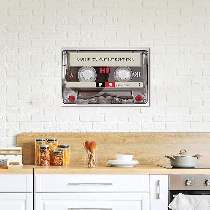 Pause If You Must but Don't Stop Positive Quotes Posters and Prints Inspirational Canvas Wall Art Retro MUSIC LOVER TAPE Artwork Motivational Home Office Decor, Framed 16" Wx12 H