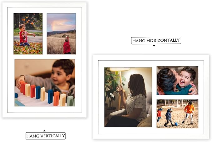 Golden State Art, Set of 2, 12x17 White Wood Picture Frame - White Mat for 8x10 And 5x7 Photos - Tempered Glass, Sawtooth Hanger, Swivel Tabs - Wall Mounting - Great for Gift