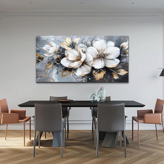 KELIYUAN Canvas Wall Decor For Bedroom Wall Art For Living Room Office Decorations White Flowers Wall Paintings Abstract Pictures Modern Artwork Posters kitchen Home Decor Aesthetic 20"x40"