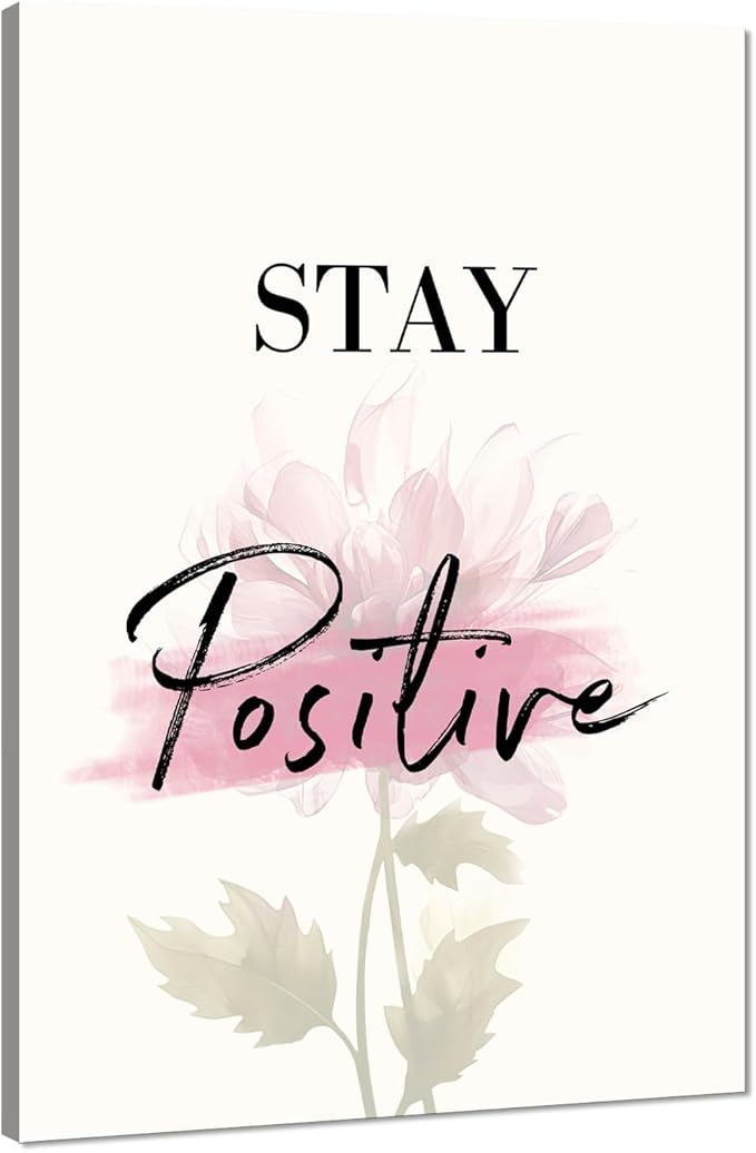 Office Inspirational Pictures Wall Art Modern Pink Flowers Pictures Wall Decor Inspirational Quotes Posters Prints Artwork Living Room Bedroom Home Decoration Framed Ready to Hang -24x36inch