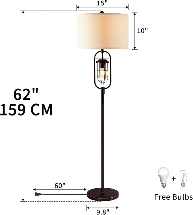 KAWOTl Farmhouse Floor Lamp with Night Light, 62.5’’ Industrial Bronze Standing Lamp for Living Room, Bedroom, Home Office, Rustic Lantern-Style (LED Bulbs Included)