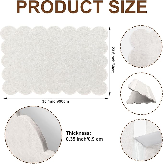 Hanging & Wall-Mounted Felt Bulletin Board with Scalloped Edges, Large Multi-Use Pin Board, Cork Board Alternative for Office, Includes Hanging Rope, Hardware, and Double-Sided Tape（35.4 * 23.6inch）