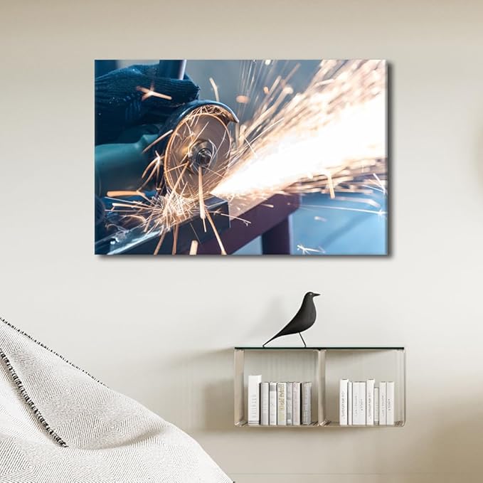 Large Canvas Wall Art Cutting Metal Canvas Painting Wall Art Machine Wall Decor Modern Artwork for Home Walls Framed Wall Art Home Wall Decor Canvas Wall Art Ready to Hang, 24" x36"