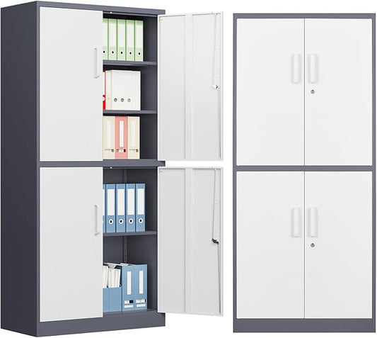 MIIIKO Metal Storage File Cabinet with 4 Doors, Steel Storage Cabinet with Locking Doors and 5 Shelves, for Home Office, Hospital, Garage, Commercial Storage