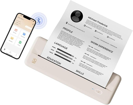 HPRT MT810 Wireless Portable Printer – Bluetooth Thermal Inkless Printer for Travel, Mobile Office, School and Home – Compatible with iOS, Android (Beige)