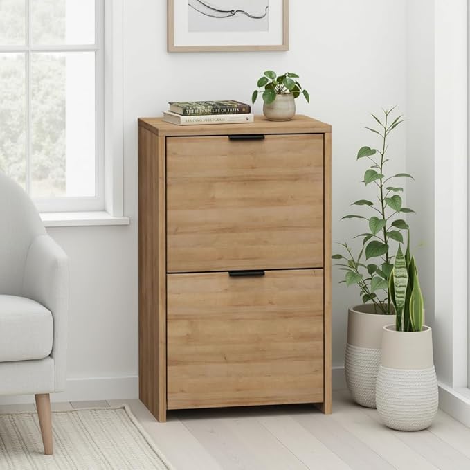 Prepac 30" Tall Vertical File Cabinet with 2 Locking Drawers, Light Oak
