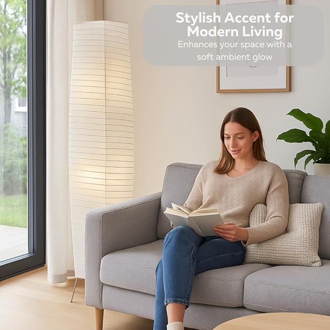 LIGHTACCENTS Rice Paper Floor Lamps for Living Room - 2-Pack White Paper Standing Lamps with On/Off Footswitch - Elegant Bedroom Decor Lamp for Bedroom - Versatile Lamps for Living Room