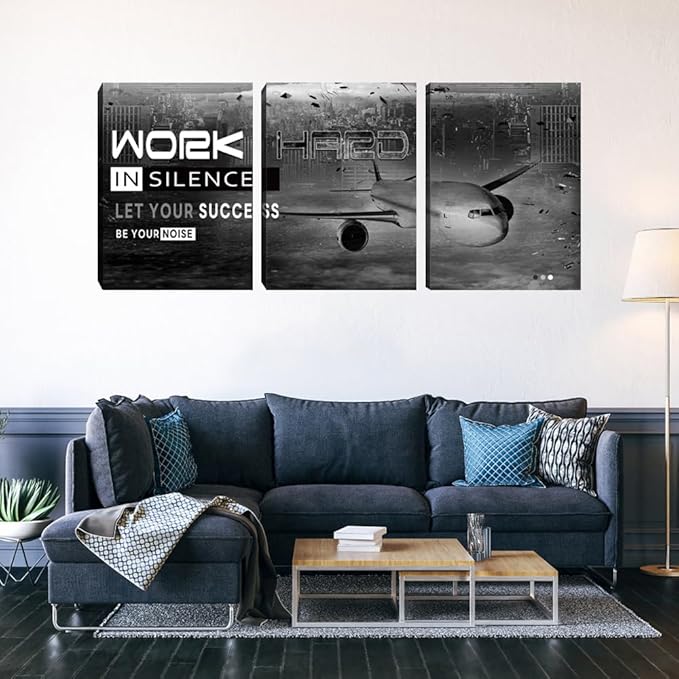 Motivational Wall Art Canvas Office Wall Decor Inspirational Wall Art Success Picture Painting Print Framed Canvas Artwork 3 Pieces Wall Decor for Living Room Bedroom Gym(60''Wx 28''H)