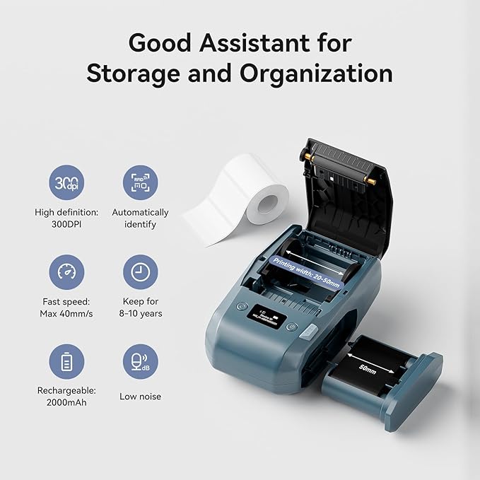 NIIMBOT M2 2Inch Bluetooth Label Maker with 50×80mm Clear Label Tape for Office Small Business School Home Cable Storage, Compatible with Phones & PC