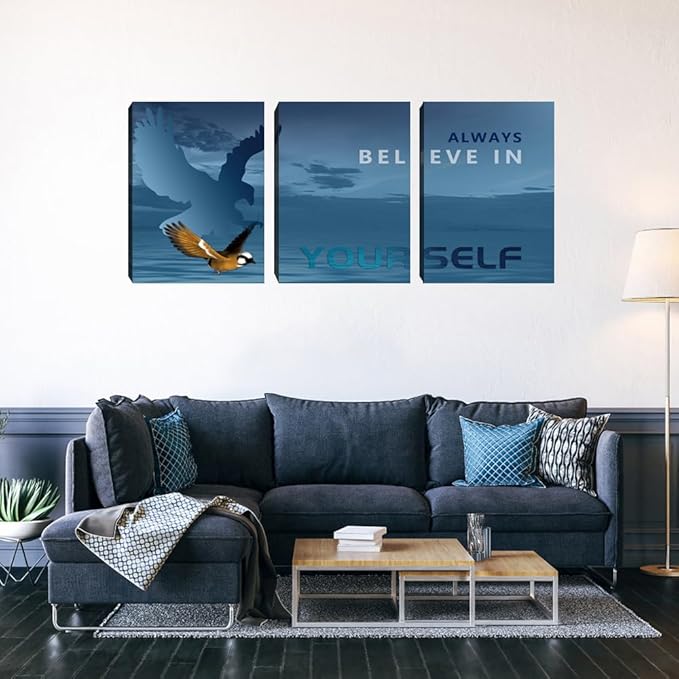 3 Pieces Modern Entrepreneur Quotes Posters Prints Motivational Office Canvas Wall Art Moitvational Wall Art Eagle Picture Motivation Blue Decoration for Living Room Bedroom(48''Wx24''H)