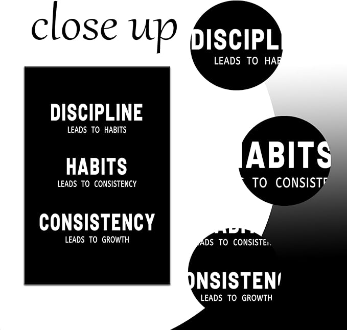PSYYSP Discipline Habits Consistency Noun Quote Motivational Wall Art Inspirational Canvas Poster Positive Picture for Office Room Classroom Wall Decor Artwork Ready to Hang [12''Wx18''H]