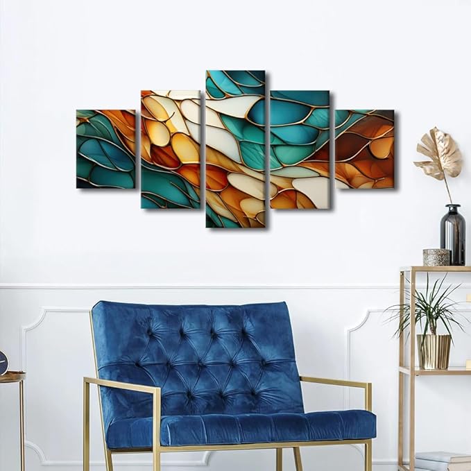 Canvas Wall Art for Living Room Modern Abstract Texture Poster Prints on Canvas Minimalist Enthusiasts Office Wall Decor 5 Panel Wall Art for Room Decor Stretched and Framed Ready to Hang 60x32 in