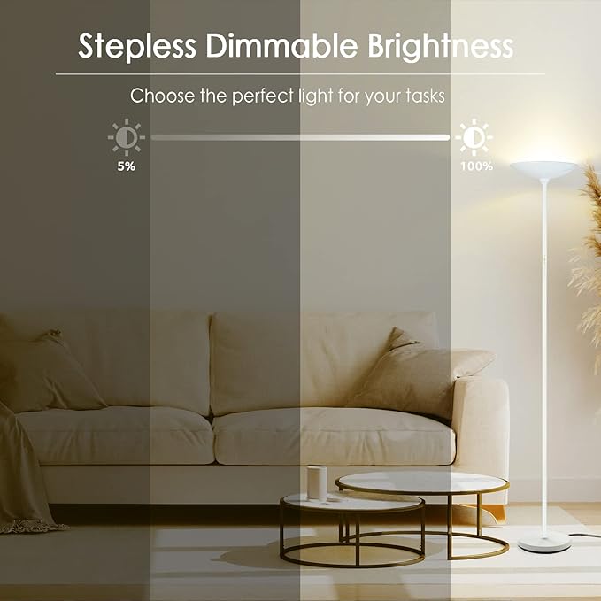 BoostArea Floor Lamp, 70.5‘’ Torchiere Standing Lamp, 20W 2000LM LED Halogen Floor Lamp,Stepless Dimmable, Touch Switch, Pole Sky Floor Lamps for Living Room, Standing Lamps for Bedroom, White