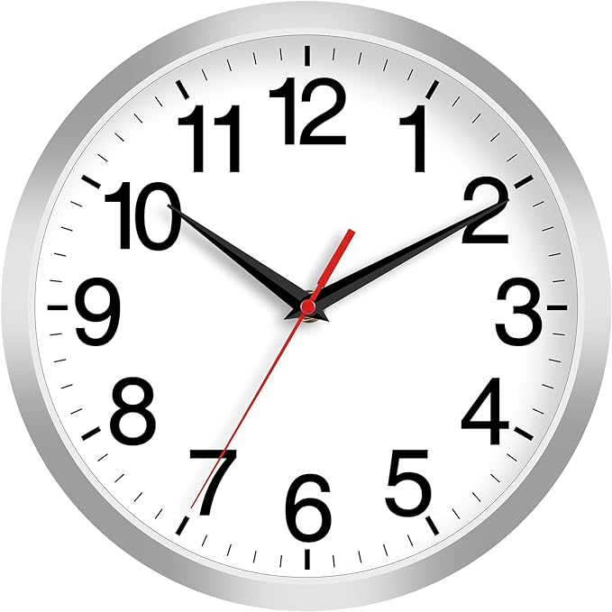 Wall Clock Modern 8 Inch Battery Operated Silent Non Ticking Small Analog Clock Decorative for Living Room Office Home Bedroom Kitchen Bathroom(Silver)