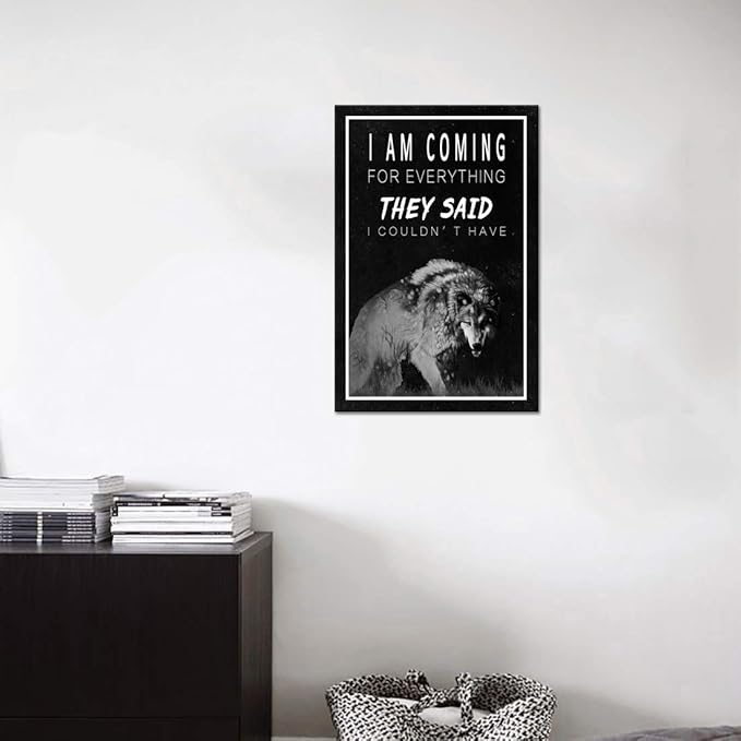 Inspirational Canvas Wall Art Motivational Entrepreneur Painting Wolf Picture Inspiration Motivation Quotes Poster Prints Artwork Decor for Home Office House Bedroom Framed Easy to Hang (12" Wx16 H)